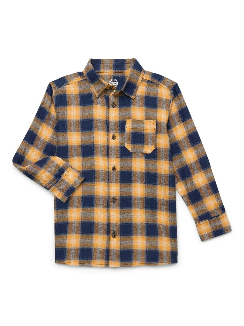 Wonder Nation Boys' Long Sleeve Flannel Shirt, Sizes 4-18 & Husky | Walmart (US)