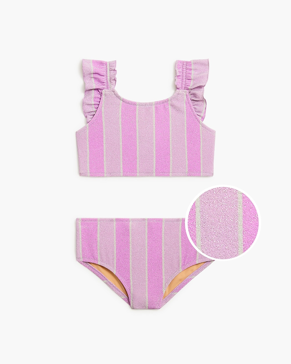 Girls' shimmer-stripe ruffle bikini set | J.Crew Factory