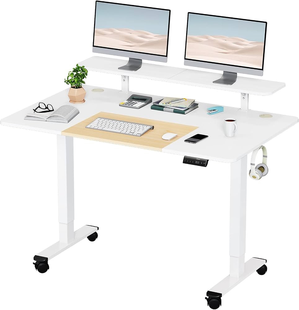 WOKA 55 x 28 Inch Electric Standing Desk with Wheels, Height Adjustable Stand up Desk with a Moni... | Amazon (US)