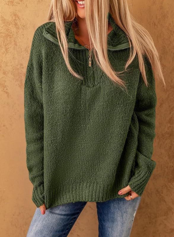 Dokotoo Women's Casual 1/4 Zip Pullover Polo V Neck Long Sleeve Knit Sweater for Women Jumper Top... | Amazon (US)