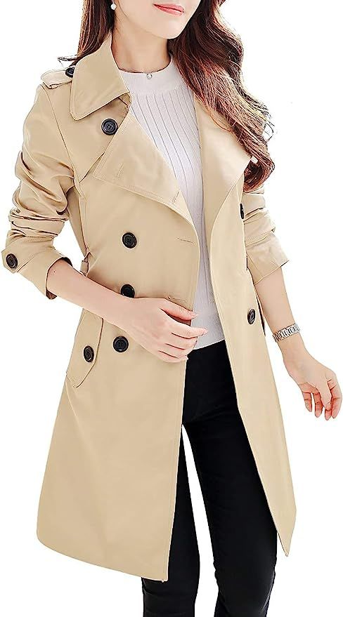 NANJUN Women's Double-Breasted Trench Coat Classic Lapel Overcoat Slim Outerwear Waterproof Coat ... | Amazon (US)