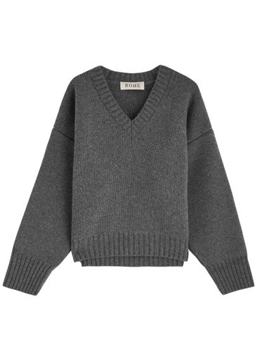 COMPACT KNITTED V-NECK JUMPER_18763_GREY | Harvey Nichols