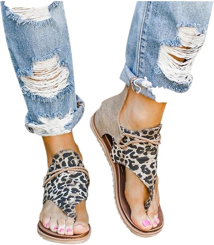 Sandals for Womens,Summer Flat Sandals Open Toe Espadrille Gladiator Sandal Leather Beach Flip Fl... | Amazon (US)