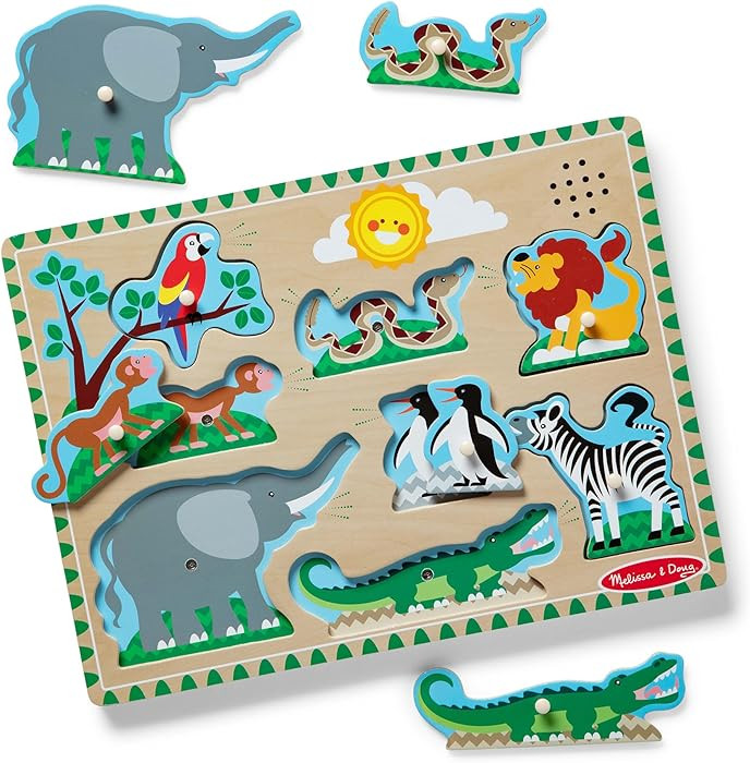 Melissa & Doug Zoo Animals Sound Puzzle – 8-Piece Wooden Peg Puzzle with Light-Activated Sounds... | Amazon (US)