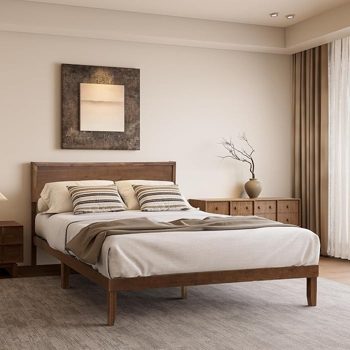 Queen Size Bed Frame with Headboard, Wood Platform Bed with Wood Slat Support, No Box Spring Need... | Amazon (US)
