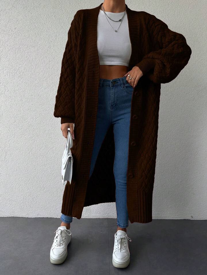 SHEIN Women's Solid Color Drop Shoulder Long Sleeve Long Loose Casual Cardigan, Autumn/Winter | SHEIN