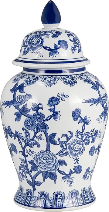 Decorative Ginger Jar for Home Decor – Ceramic Jar With Lid, Chinoiserie Pattern, Large Tableto... | Amazon (US)