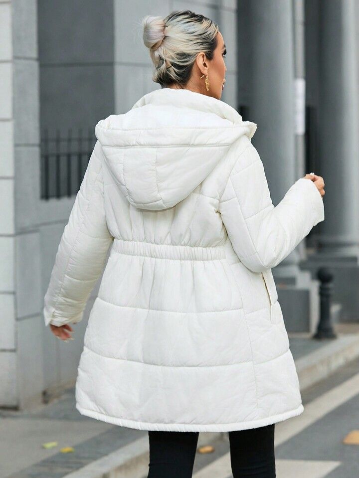 SHEIN Privé Women'S White Hooded Padded Jacket | SHEIN