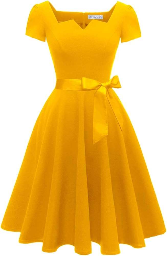 Girstunm Women's Classic Tea Dress Short Sleeve Swing Cocktail Party Dresses with Pockets | Amazon (US)