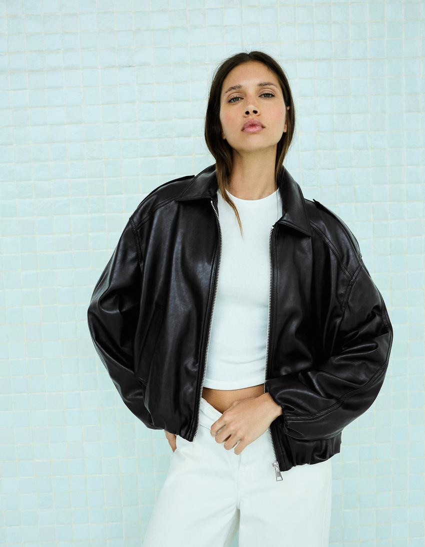 Leather effect puffer jacket | Bershka UK