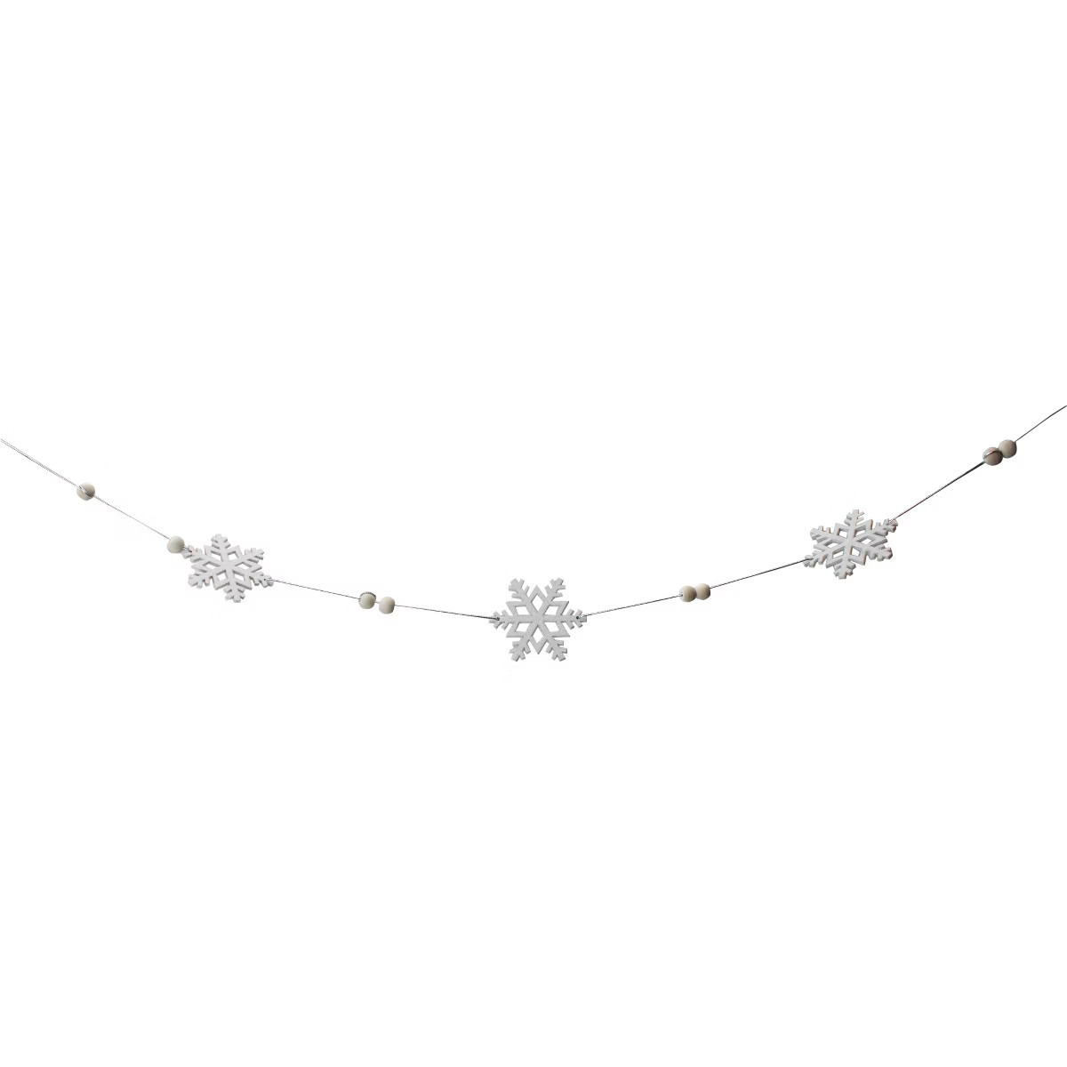 Northlight White Glitter Dusted Snowflake Christmas Garland with Wooden Beads - 5.25' | Target