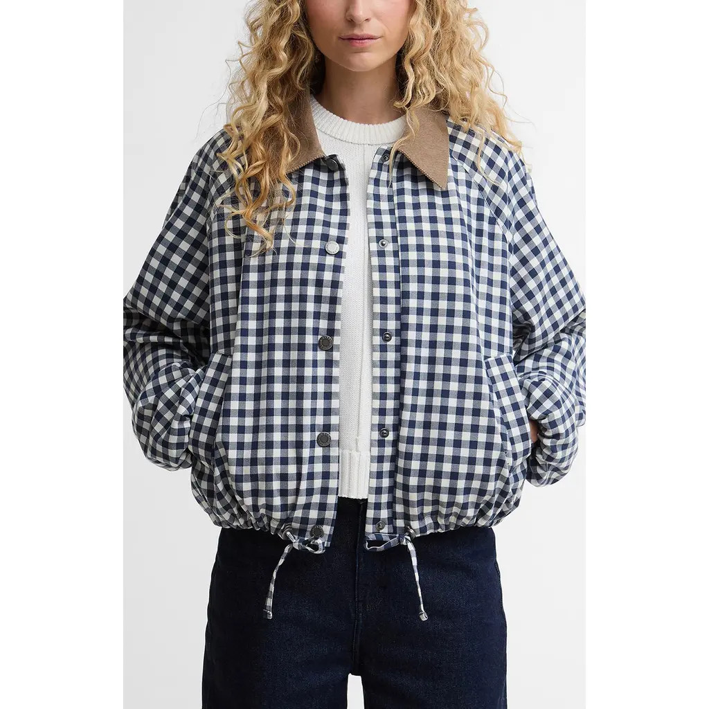 Barbour Ovingham Check Print Jacket in Gingham Navy/neutral at Nordstrom, Size 12 | Nordstrom