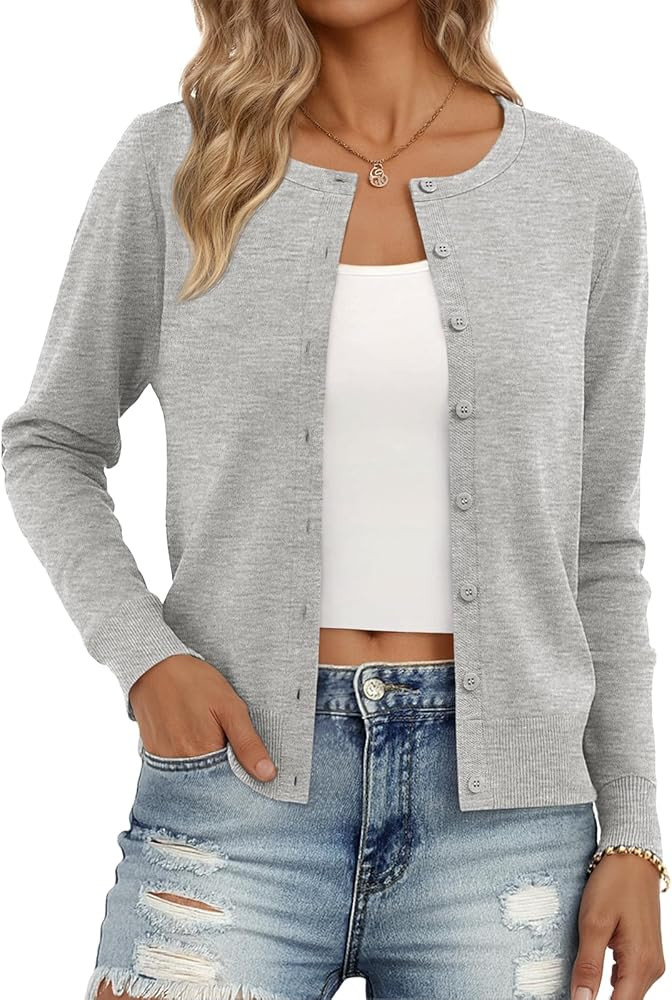 Trendy Queen Womens Cardigan Sweaters Lightweight Crew Neck Outfits Fall Fashion 2025 Clothing | Amazon (US)