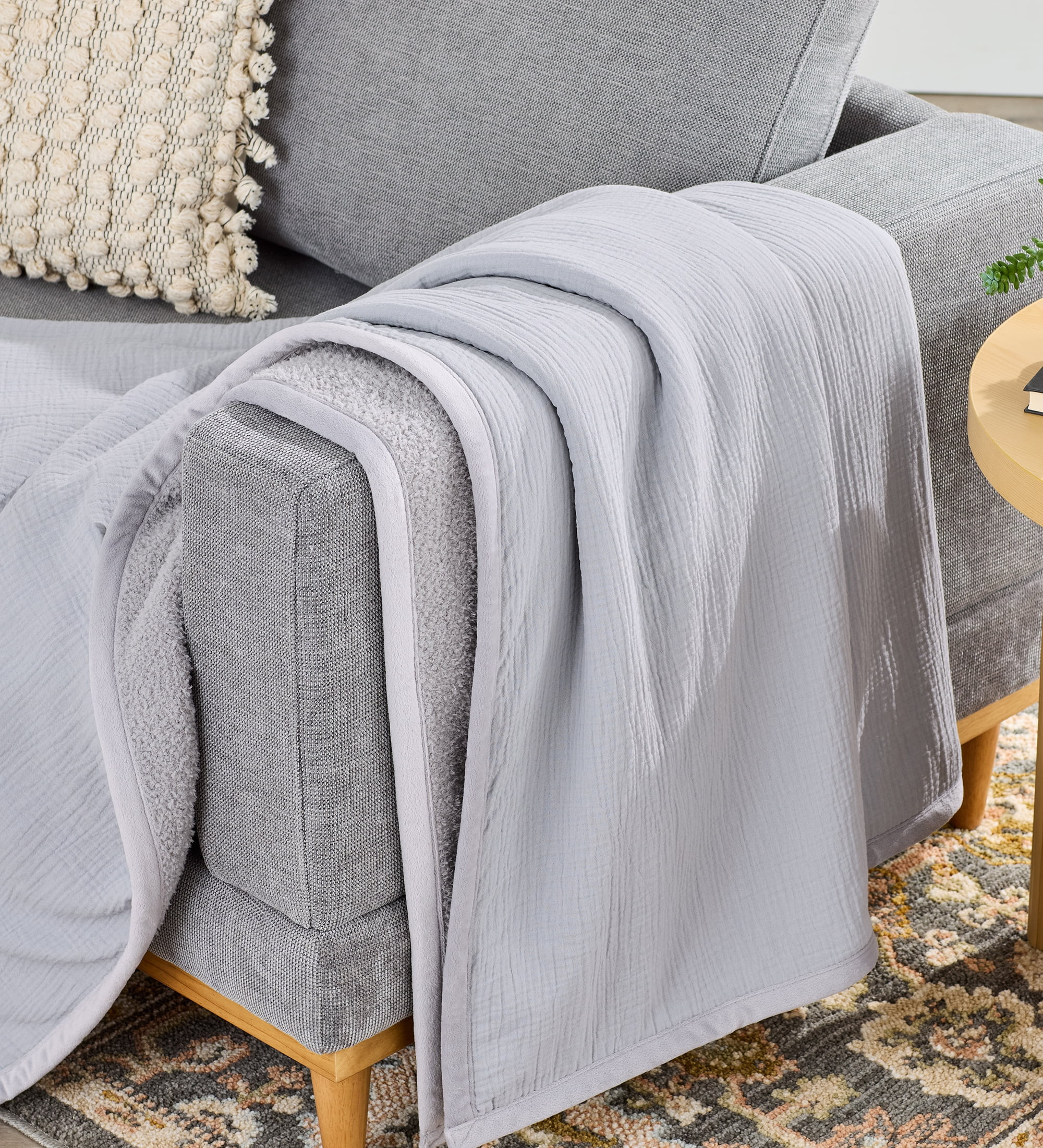 Better Homes & Gardens Gauze Reverse to Cozy Knit Super Soft Throw Blanket, Oversized, Soft Silve... | Walmart (US)