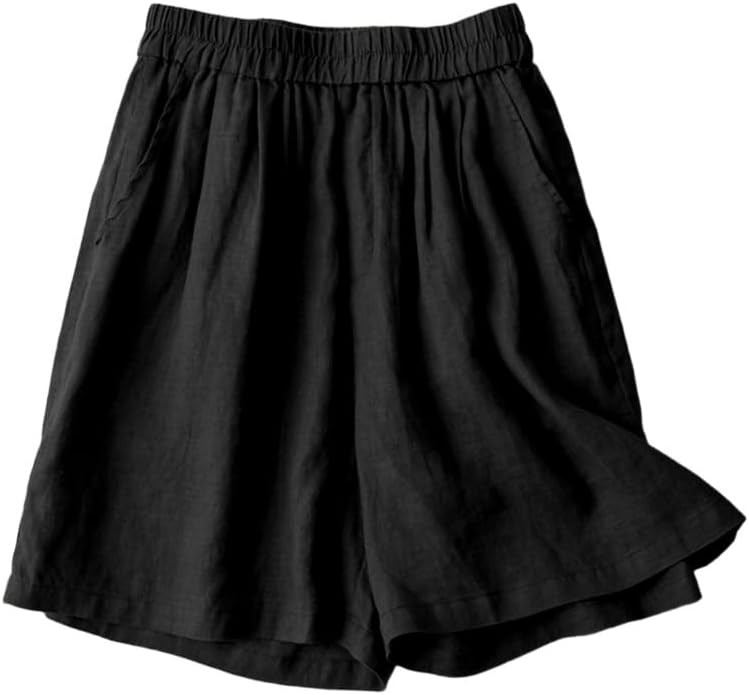 Kinghua Wide Leg Linen Shorts for Women Elastic High Waisted Pleated Loose Casual Comfy Shorts | Amazon (US)