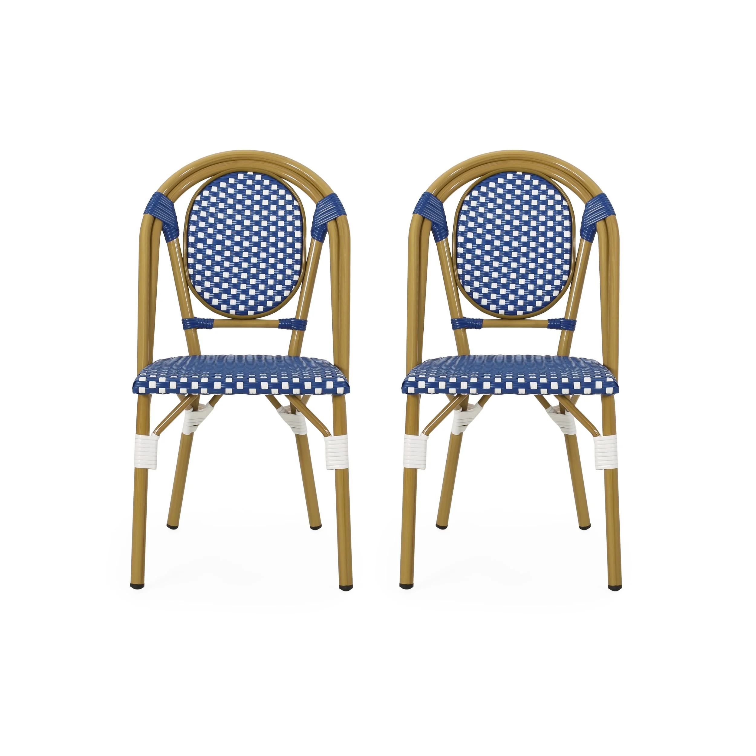 Christopher Knight Home Remi Outdoor French Bistro Chairs (Set of 2) by  Blue + White + Bamboo Pr... | Walmart (US)