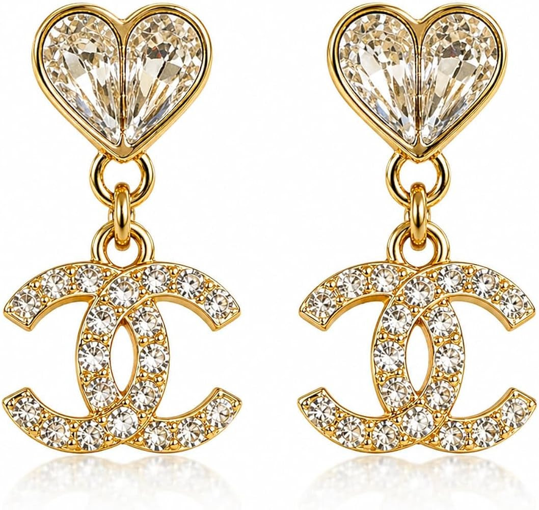 Crystal Heart Drop Earrings for Women, Gold Plated Rhinestone Dangle Earrings, Two Tone Heart Stu... | Amazon (US)