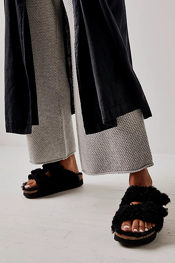 Arizona Teddy Shearling Birkenstock Sandals by Birkenstock at Free People, Black, EU 39 | Free People (Global - UK&FR Excluded)