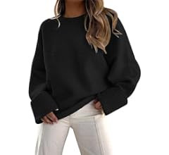 LILLUSORY Women's Crew Neck Long Sleeve Solid Rib Oversized Pullover Sweater | Amazon (US)