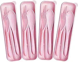 4 Pack Portable Utensils Set with Case, Wheat Straw Cutlery Set, Reusable Flatware Set Travel, Fo... | Amazon (US)