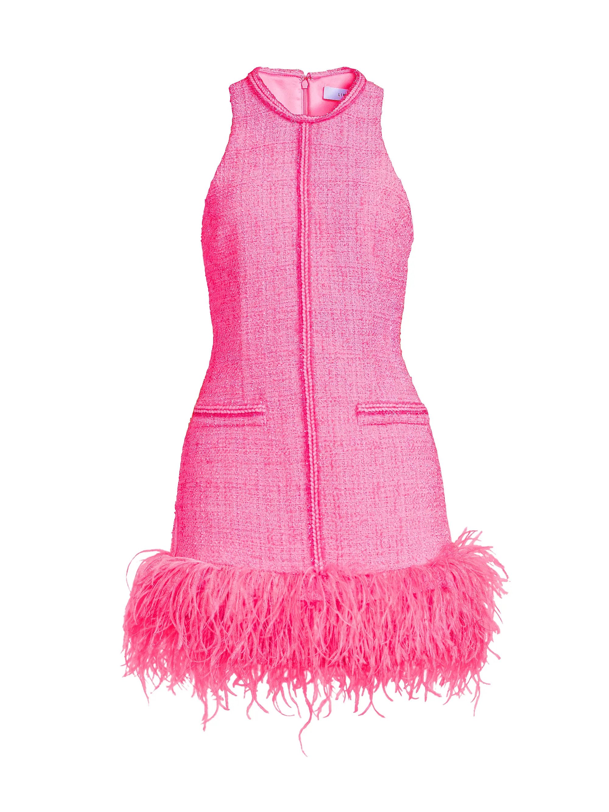 Annalisa Feather-Trimmed Tweed Dress | Saks Fifth Avenue