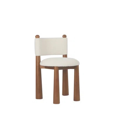 May White Boucle And Wood Contemporary Dining Chair | Wayfair North America