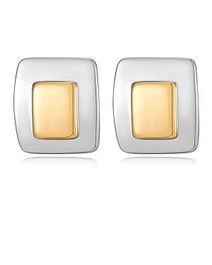 Modern Vintage Geometric Earrings for Women Gold Silver Two Tone Statement Large Studs Minimalist... | Amazon (US)