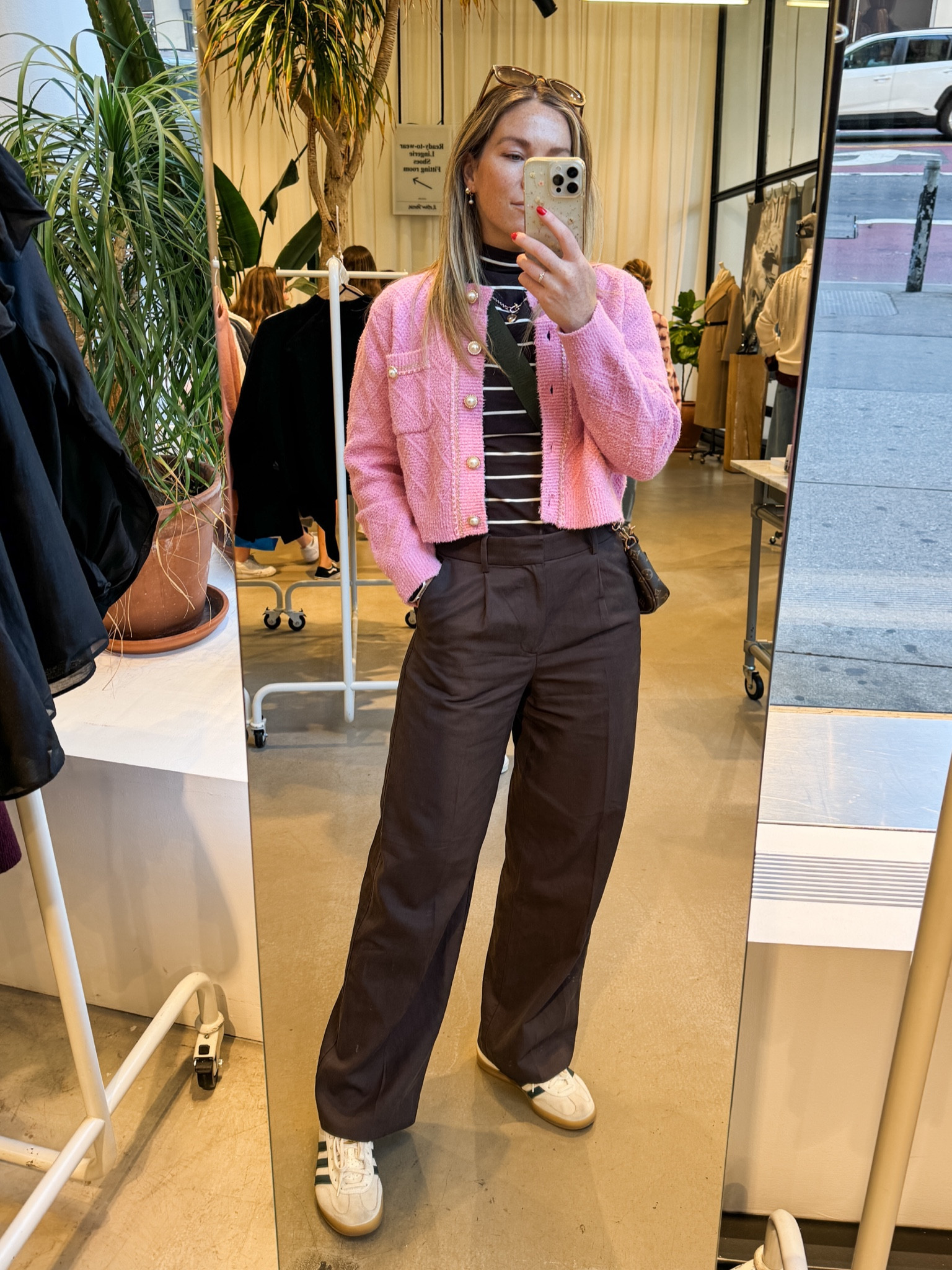 Pants run big, size down one size. And I sized up one size in the stripe top! Wearing a medium in the pink sweater. 🩷

#LTKSaleAlert #LTKFindsUnder100 #LTKWorkwear