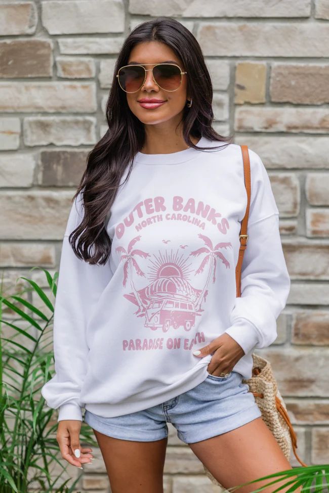 Outer Banks Paradise White Oversized Graphic Sweatshirt DOORBUSTER | Pink Lily