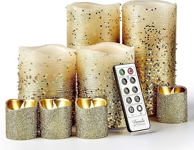 Amazon.com: Furora LIGHTING Gold Flameless Candles Remote Controlled, Set of 8, Real Wax Battery ... | Amazon (US)