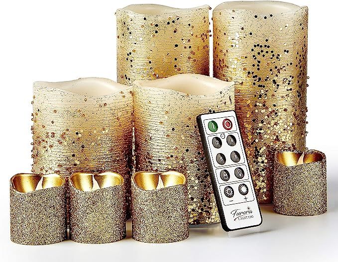 Amazon.com: Furora LIGHTING Gold Flameless Candles Remote Controlled, Set of 8, Real Wax Battery ... | Amazon (US)