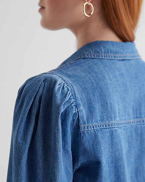 Denim Puff Sleeve Portofino Shirt | Express