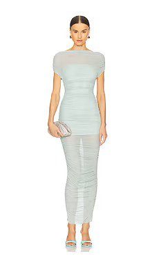 SER.O.YA Noel Off Shoulder Mesh Midi Dress in Frosted Sea from Revolve.com | Revolve Clothing (Global)
