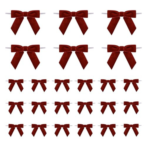 Christmas Bows - 24 Pcs Burgundy Velvet Bows for Christmas Tree, Wreath, Gift Wrapping, Crafts, Wedding, Party, Twist Tie Bows for Treat Bag Bakery Candy Bags, Home Decor (Burgundy) | Amazon (US)