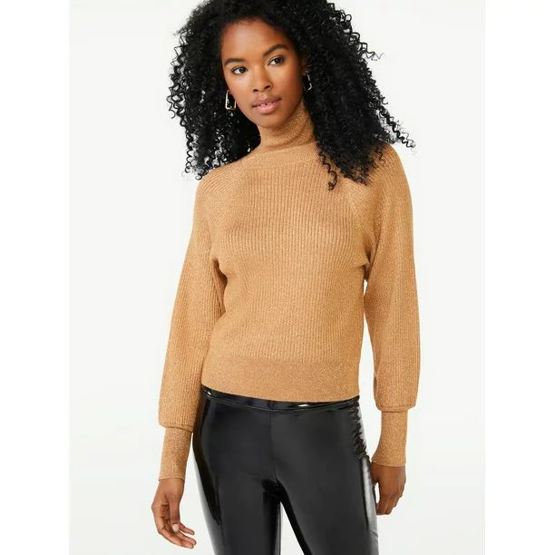 Scoop Women's Metallic Turtleneck Sweater - Walmart.com | Walmart (US)