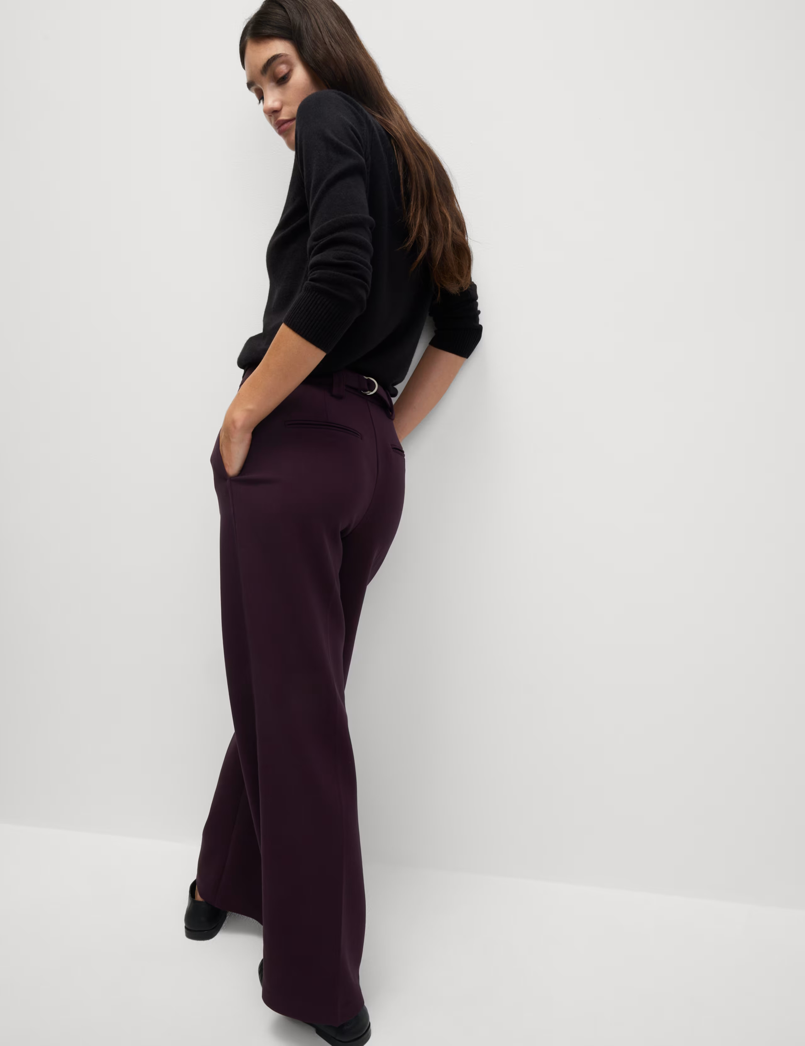 Crepe Tab Detail Wide Leg Trousers | M&S Collection | M&S | Marks & Spencer (UK)