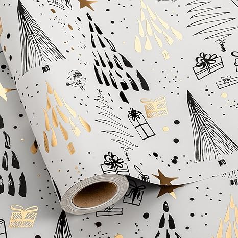 MAYPLUSS Christmas Gift Wrapping Paper - 17 Inch X 33 Feet - Minimalistic Elegant Christmas Tree ... | Amazon (US)