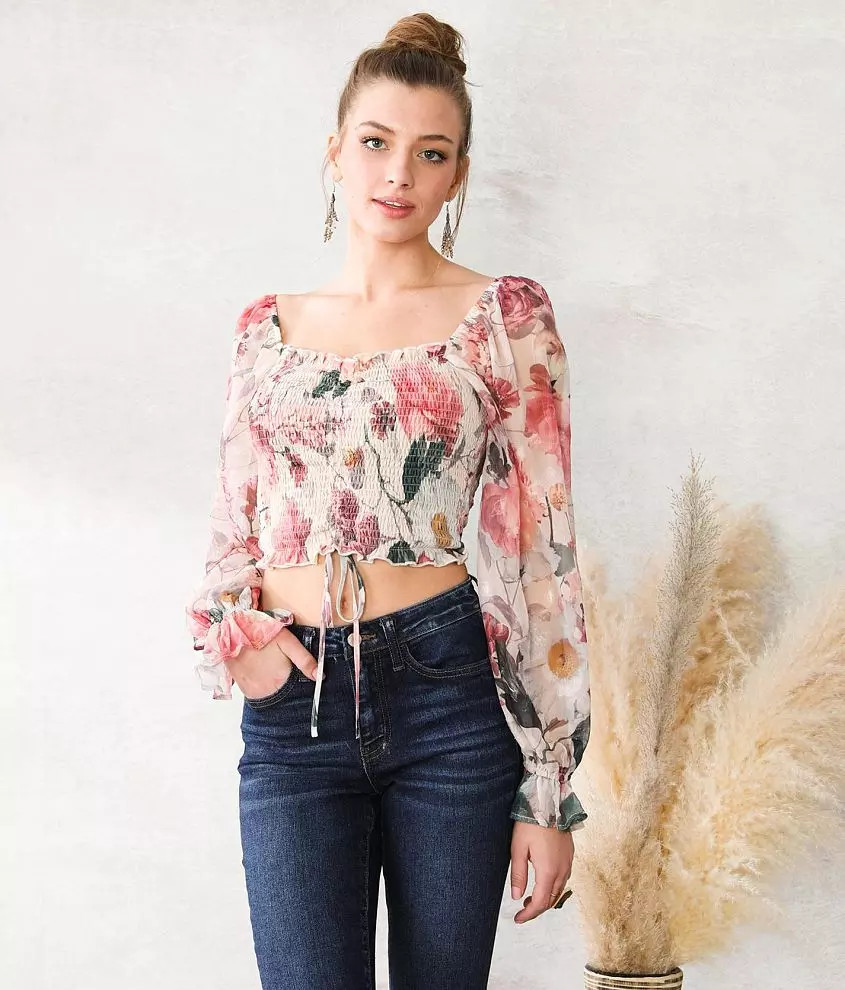 A. Peach Smocked Chiffon Top | Buckle