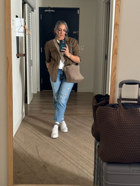 What to wear for horseback riding, lunch, and then the long drive to the airport (I have my travel outfit and toiletries in packing cubes in the giant tote)

#LTKfindsunder100 #LTKtravel #LTKmidsize