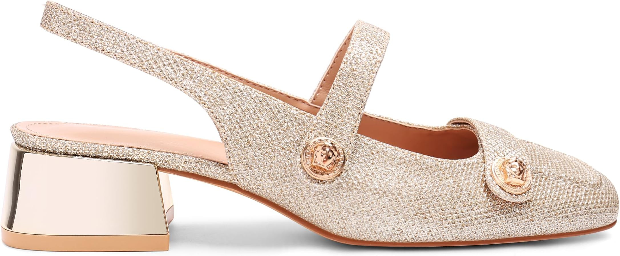 Slingback Mary Jane Heels for Women Low Block Heel Closed Square Toe Pump Shoes Heels Classic Dai... | Amazon (US)