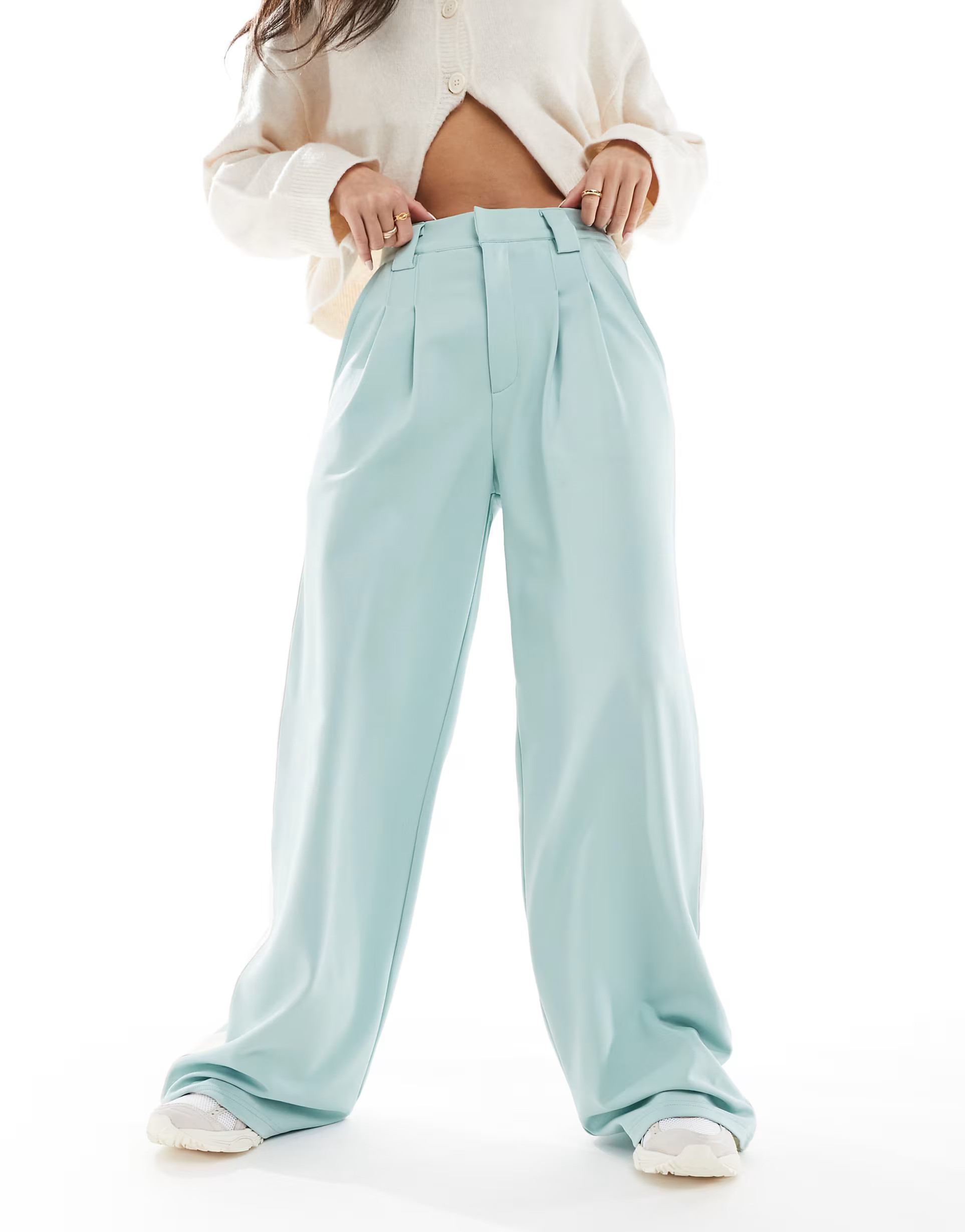 ASOS DESIGN wide leg pants with contrast panel in mint green | ASOS (Global)