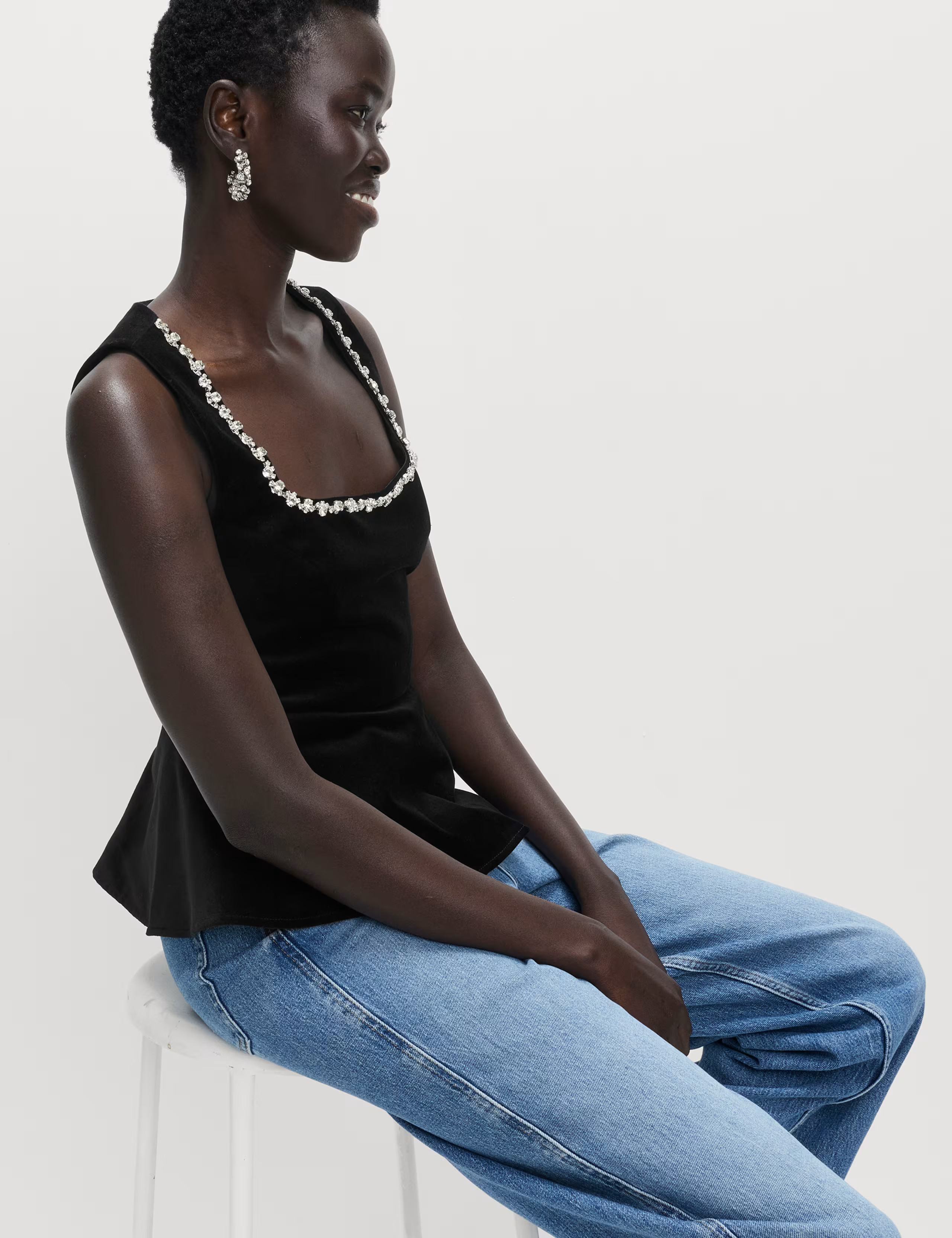 Velvet Embellished Detail Fitted Peplum Top | Marks & Spencer (UK)