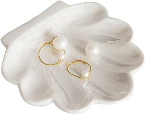 Shell Trinket Dish, Ceramic Ring Holder/Jewelry Tray, Cute Organizer Plate Vanity Decorations Acc... | Amazon (US)