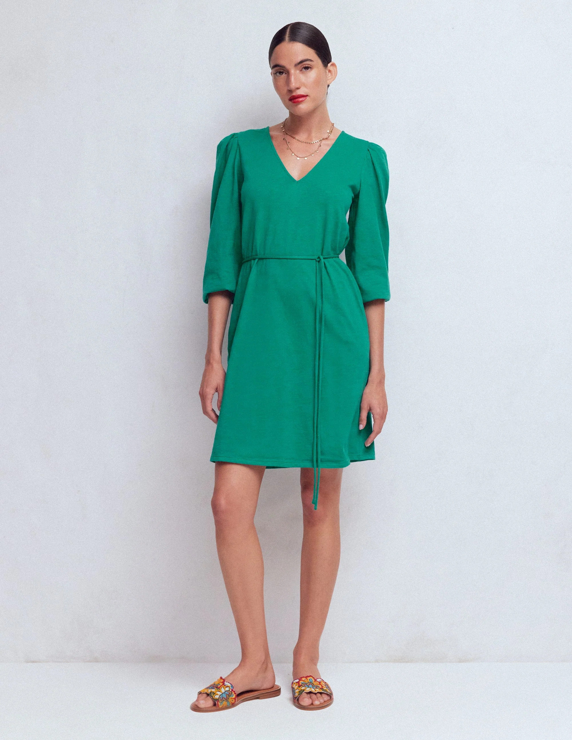 Cary V-Neck Short Dress-Deep Teal | Boden (US)