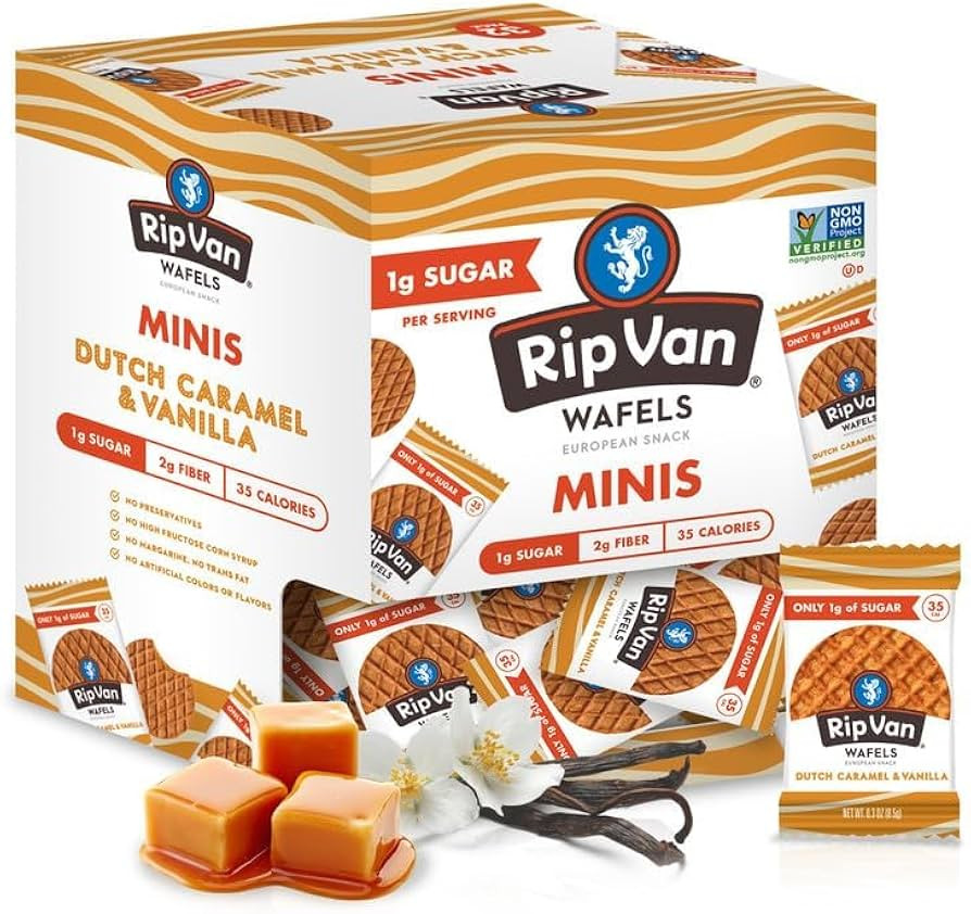 Rip Van Wafels Dutch Caramel Mini Stroopwafels, Low Carb Snacks, Non GMO Snack, Keto Friendly, Of... | Amazon (US)