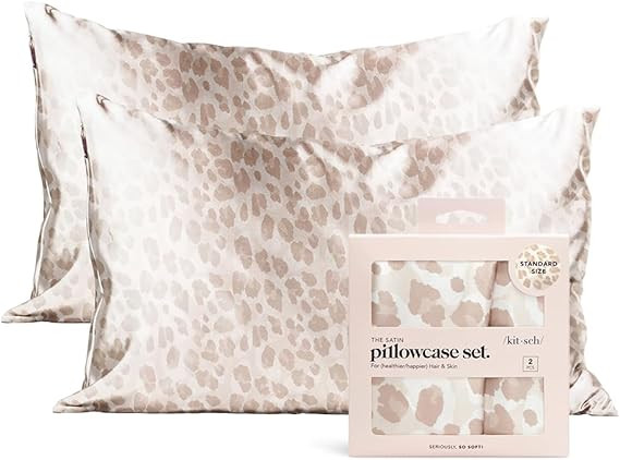 Kitsch Satin Pillowcase, 2 Pack - Leopard, Soft as Silk, Cooling, Zipper, Standard Size for Hair ... | Amazon (US)