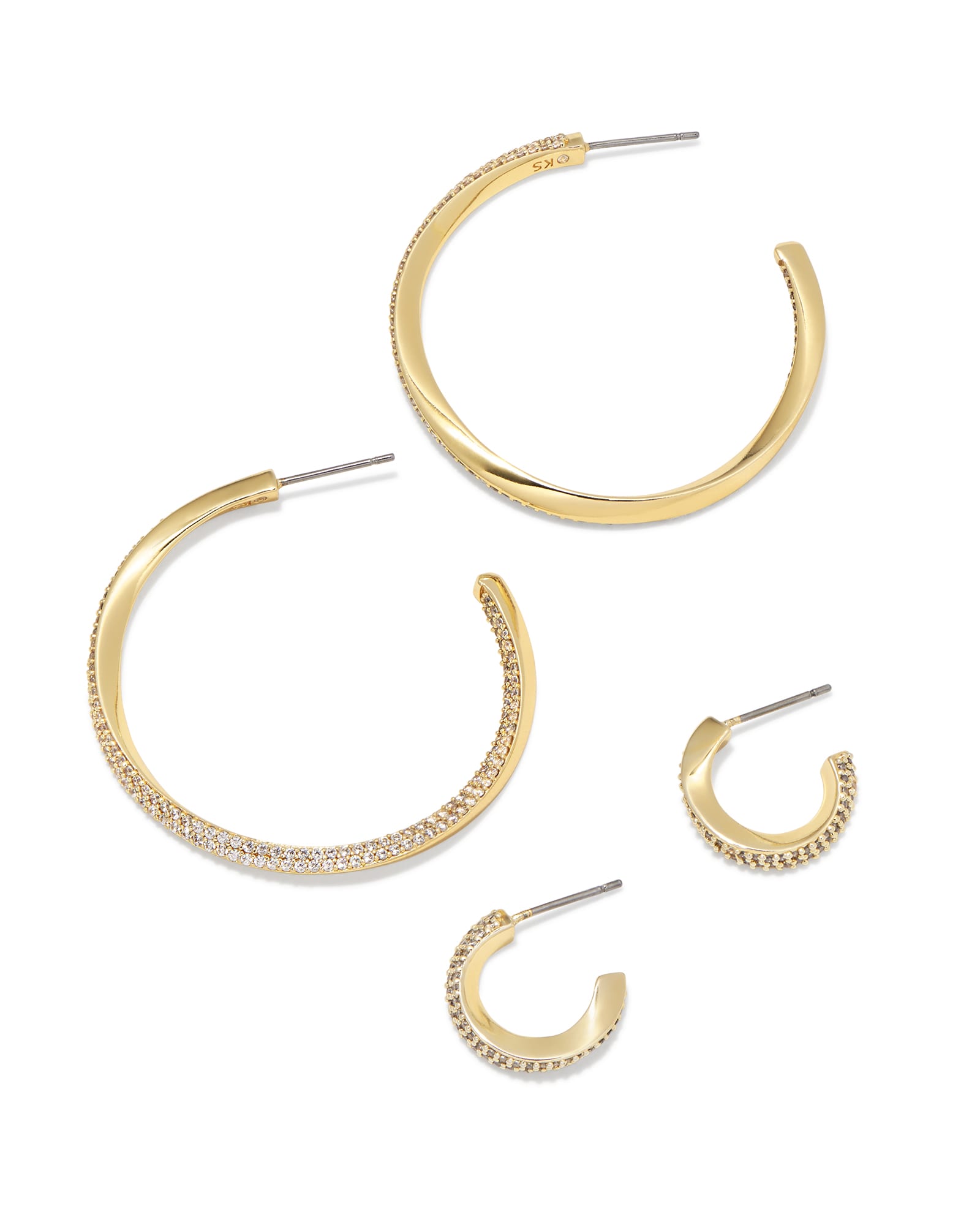 Ella Gold Hoop Earring Set of 2 in White Crystal | Kendra Scott