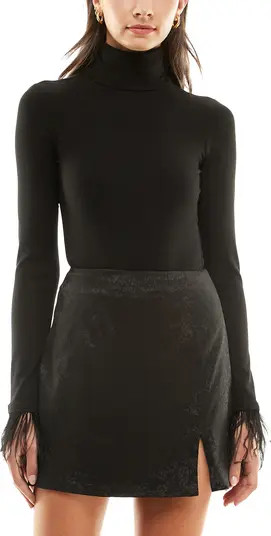 WAYF x Jourdan Sloane Please Hold Feather Cuff Turtleneck Bodysuit | Nordstrom | Nordstrom