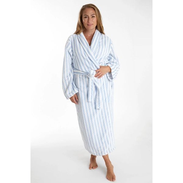 Bubble Stripe Fleece Soft Blue Robe | Annie Selke