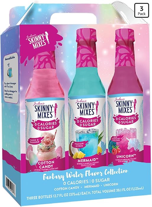 Jordan's Skinny Mixes Sugar Free Syrup Trio Sampler Pack – Mermaid, Unicorn & Cotton Candy, As ... | Amazon (US)